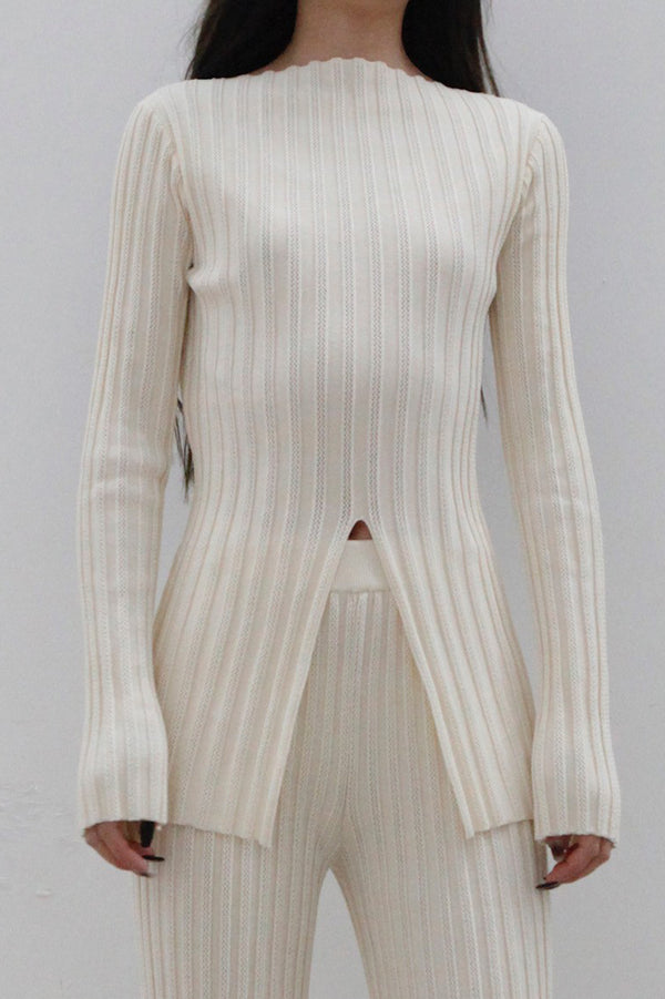 Swaying/knit stripes picking hole collar collar SW22AW1T40 light apricot PS54